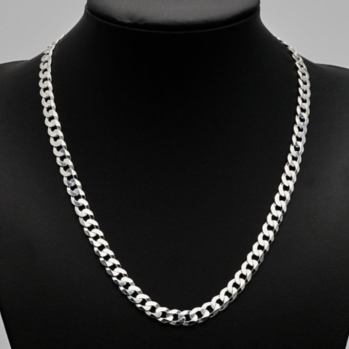 Solid 925 Sterling Silver 8mm Curb Chain For Men treasurebayb2b