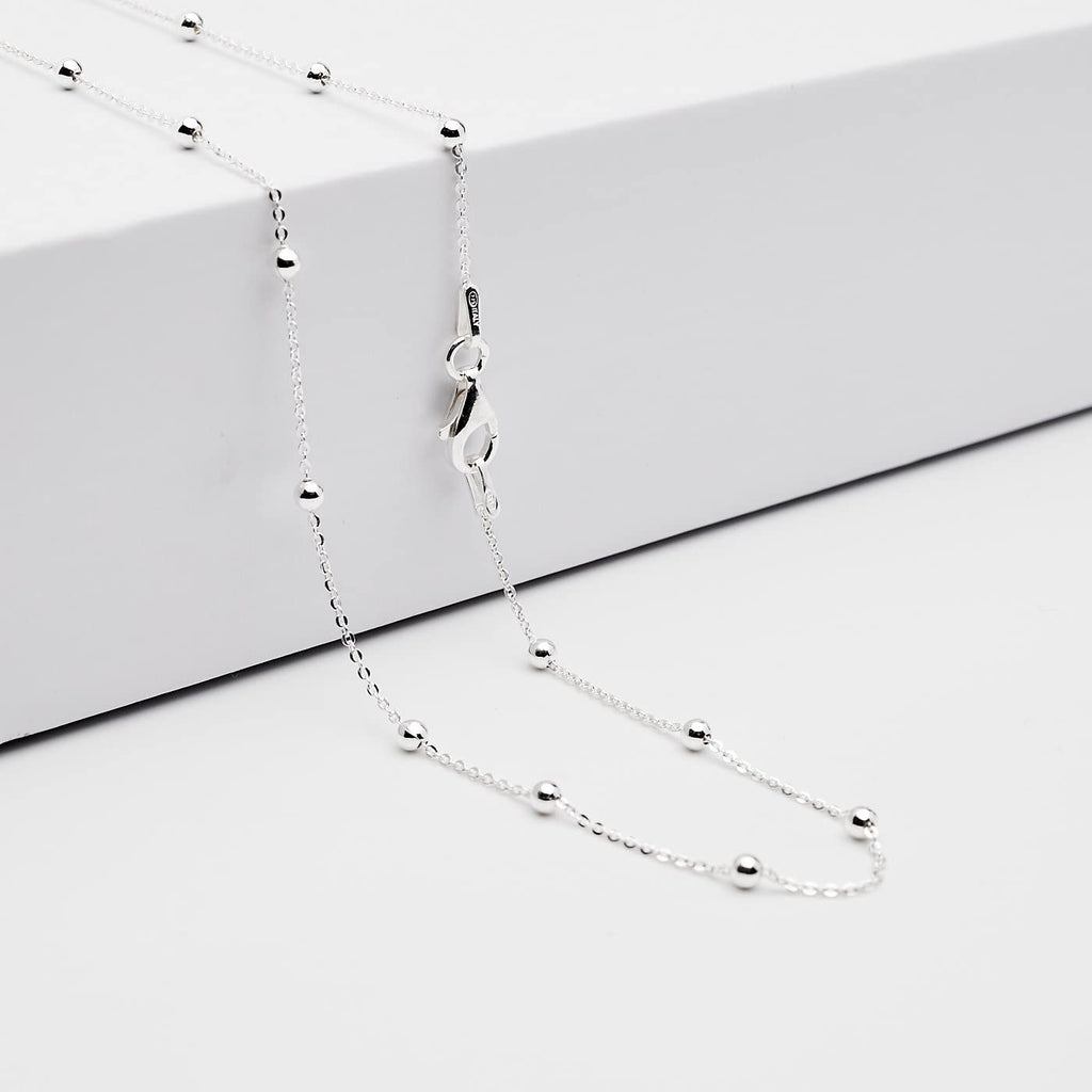 Women's 925 Sterling Silver Anchor Trace Ball Beaded Chain Necklace treasurebayb2b