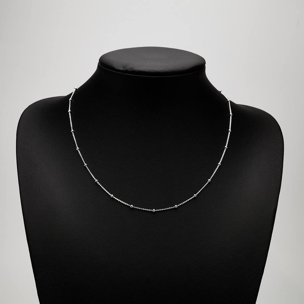 Women's 925 Sterling Silver Anchor Trace Ball Beaded Chain Necklace treasurebayb2b