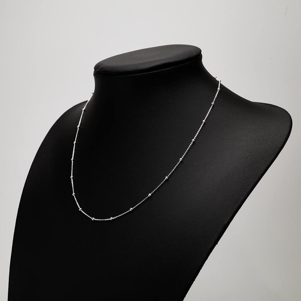 Women's 925 Sterling Silver Anchor Trace Ball Beaded Chain Necklace treasurebayb2b