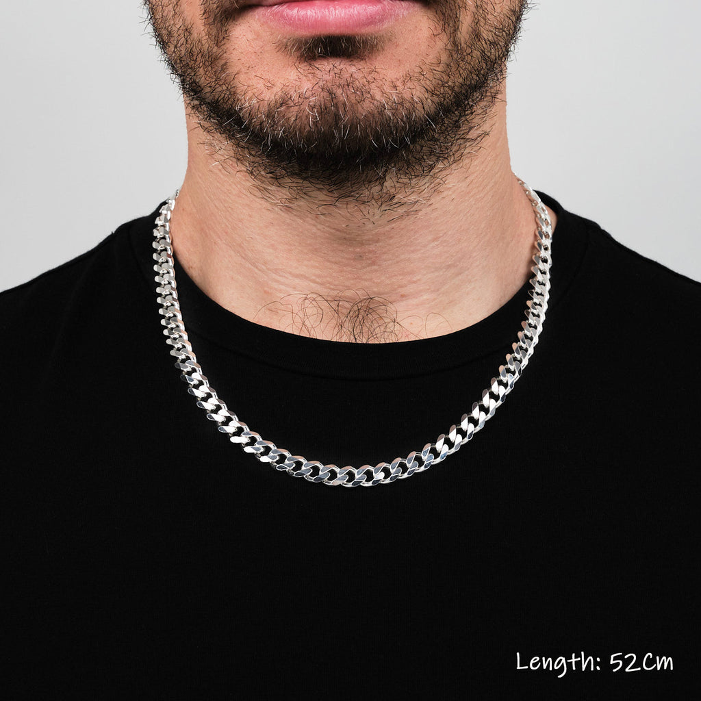 Solid 925 Sterling Silver 8mm Curb Chain For Men treasurebayb2b