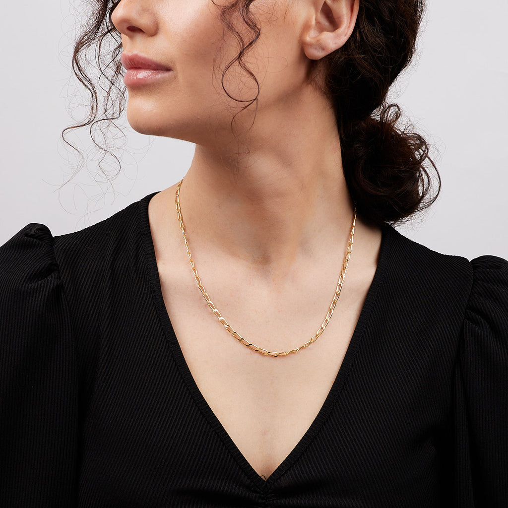 Women's Necklace, 925 Sterling Silver Link Paperclip Chain, Yellow Gold Colour treasurebayb2b