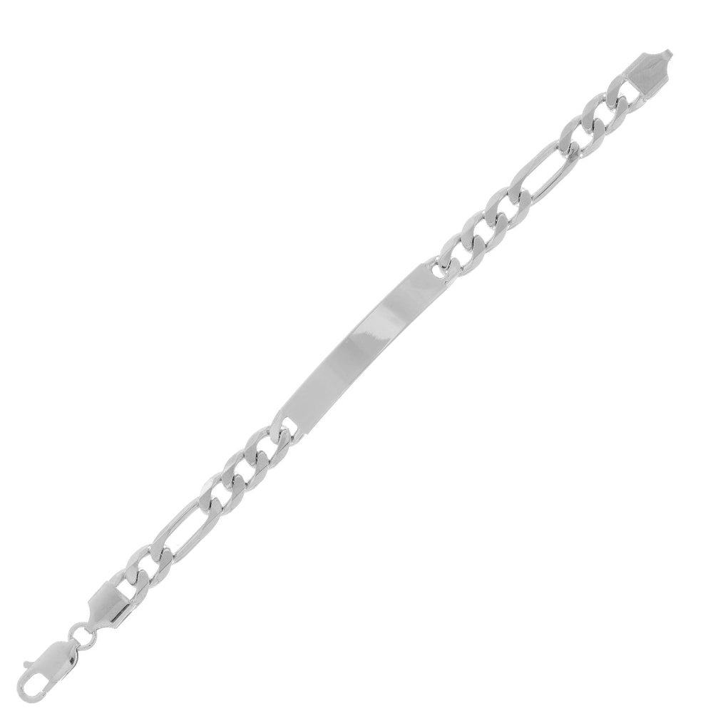 Men's ID Bracelet 7mm Figaro Chain 925 Sterling Silver Italian Made Bracelet treasurebayb2b