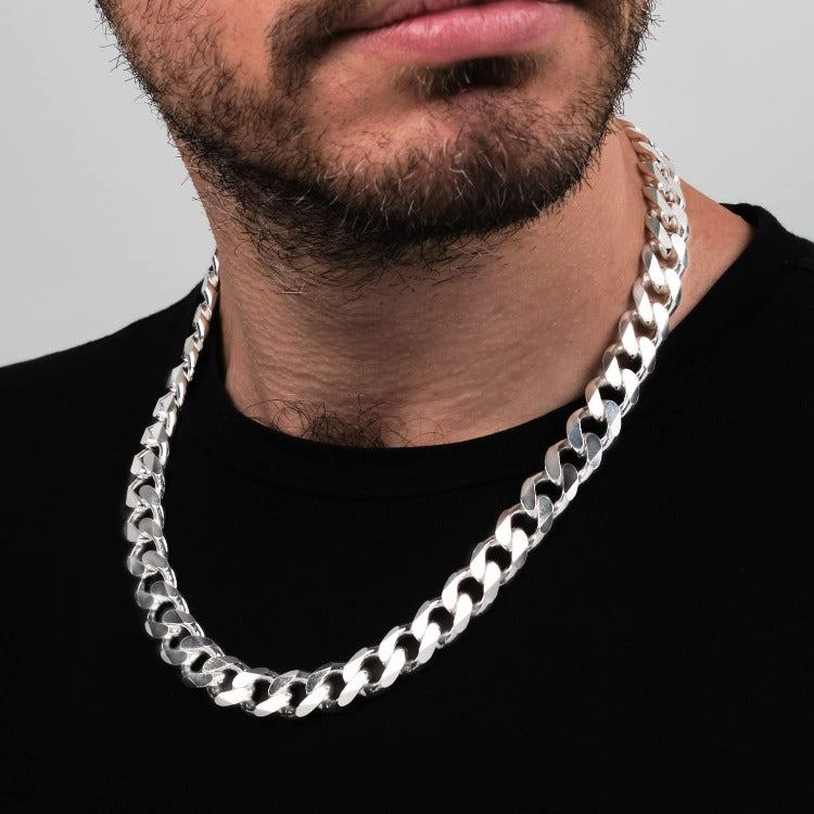 Mens 12mm Super Heavy Solid 925 Silver Italian Curb Chain treasurebayb2b