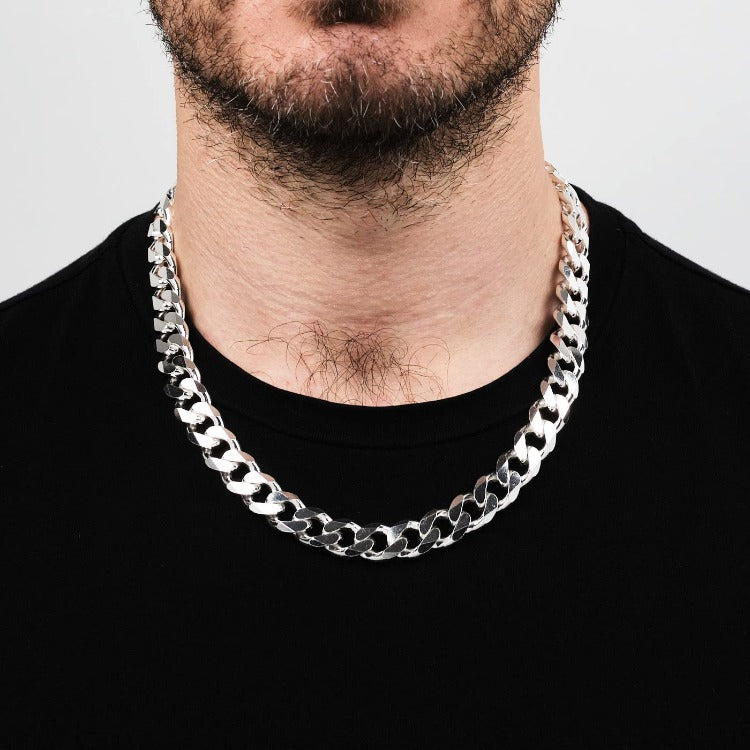 Mens 12mm Super Heavy Solid 925 Silver Italian Curb Chain treasurebayb2b