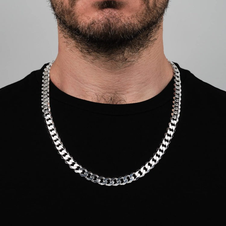Men's 9mm Italian Heavy Sterling Silver Curb Chain Necklace treasurebayb2b