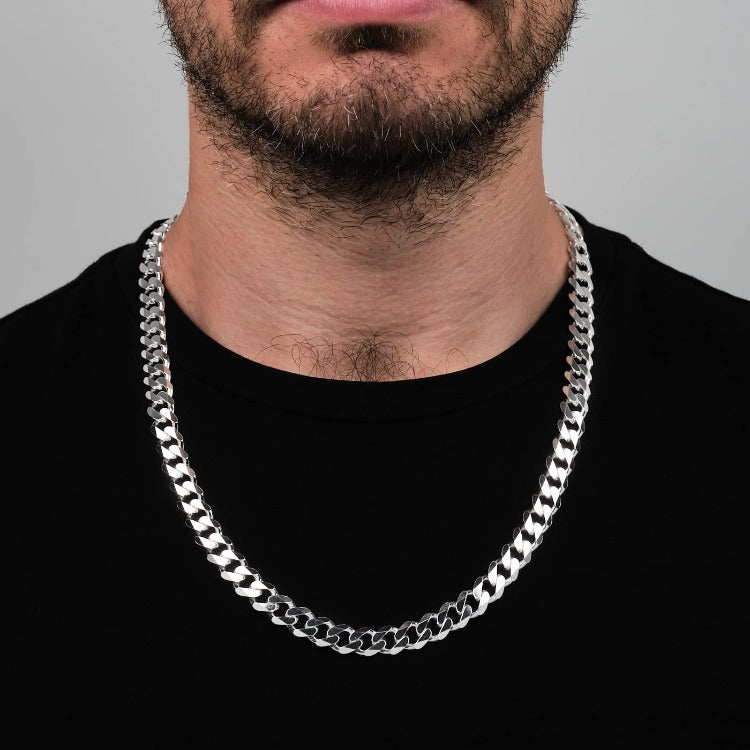 Men's 9mm Italian Heavy Sterling Silver Curb Chain Necklace treasurebayb2b