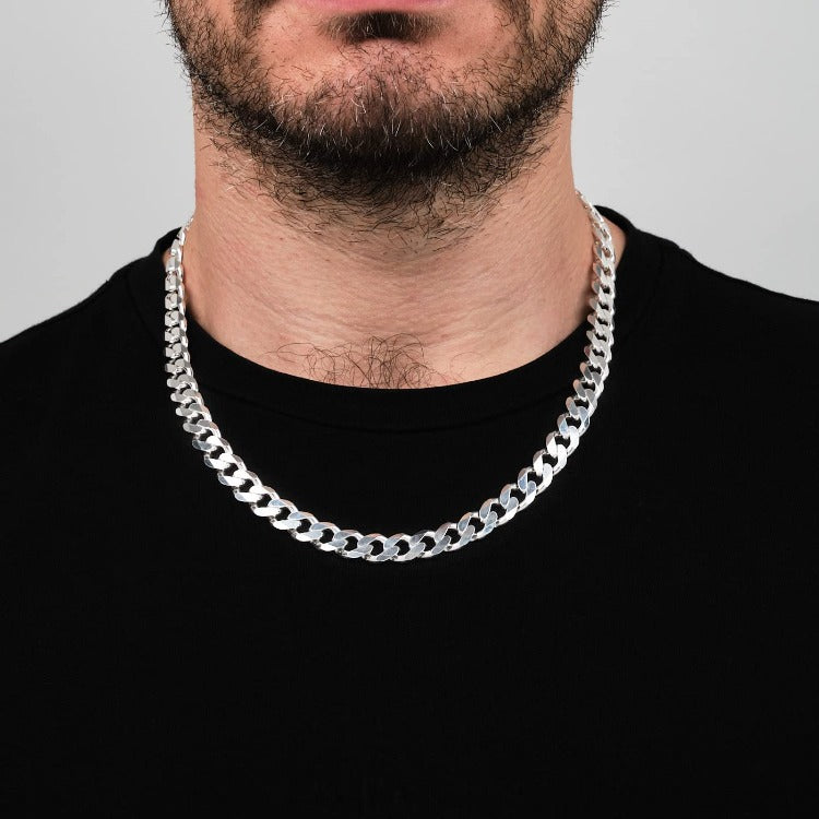 Men's 9mm Italian Heavy Sterling Silver Curb Chain Necklace treasurebayb2b