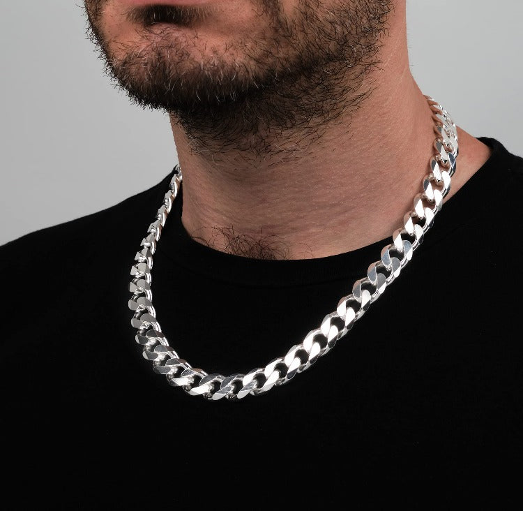 Mens Silver Chain 11.5mm Italian Made Thick Heavy 925 Silver Cuban Curb Chain Necklace treasurebayb2b