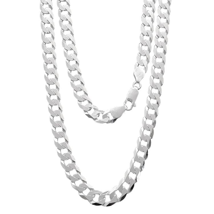 Solid 925 Sterling Silver 8mm Curb Chain For Men treasurebayb2b