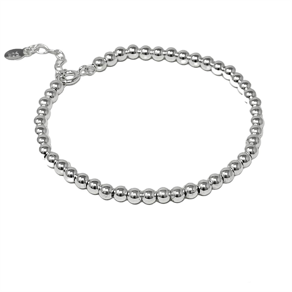 Elegant Women's 925 Sterling Silver 4mm Balls Beaded Bracelet treasurebayb2b