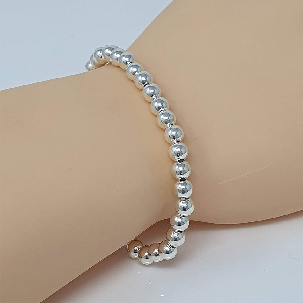 Elegant Women's 925 Sterling Silver 4mm Balls Beaded Bracelet treasurebayb2b