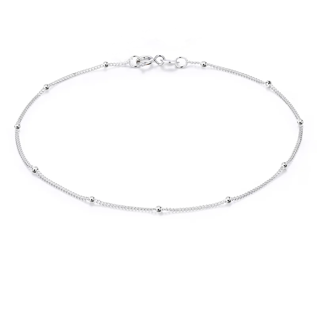 Dainty 925 Sterling Silver Beaded Curb Chain Bracelet for Women and Girls treasurebayb2b