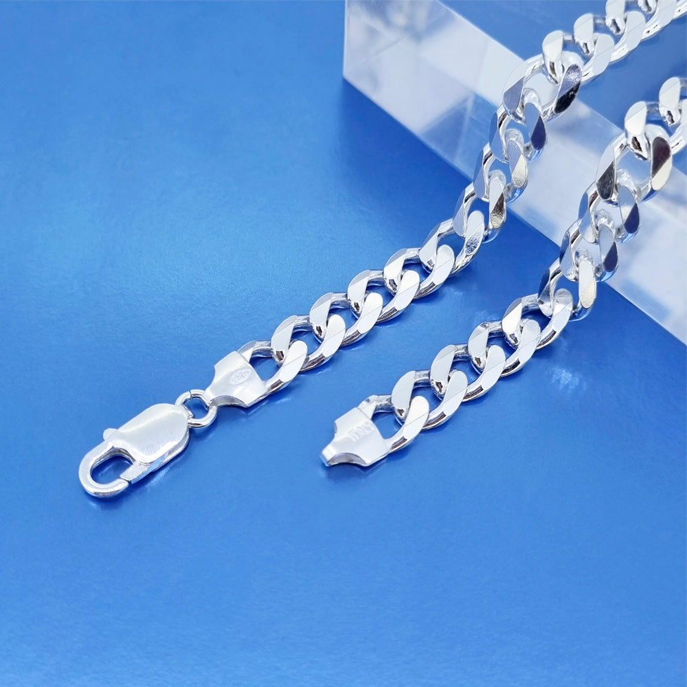 Men's Silver Curb Chain Necklace Heavy Solid 925 Sterling Silver 8mm Italian Chain treasurebayb2b