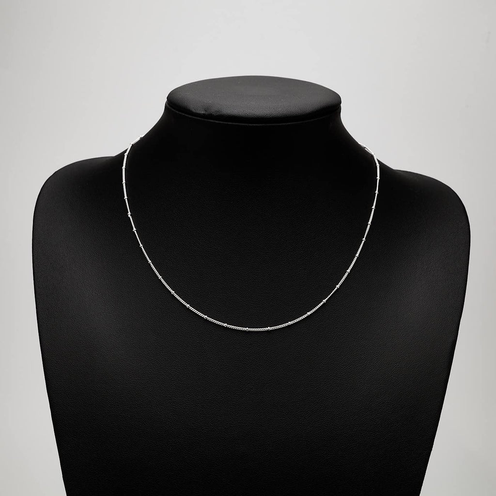Women's 925 Sterling Silver Italian Curb Ball Beaded Chain Necklace treasurebayb2b