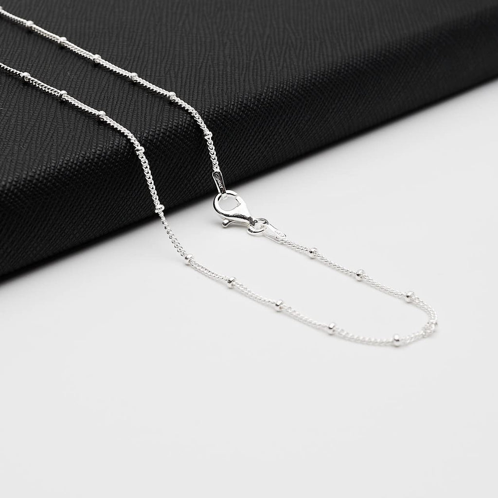Women's 925 Sterling Silver Italian Curb Ball Beaded Chain Necklace treasurebayb2b