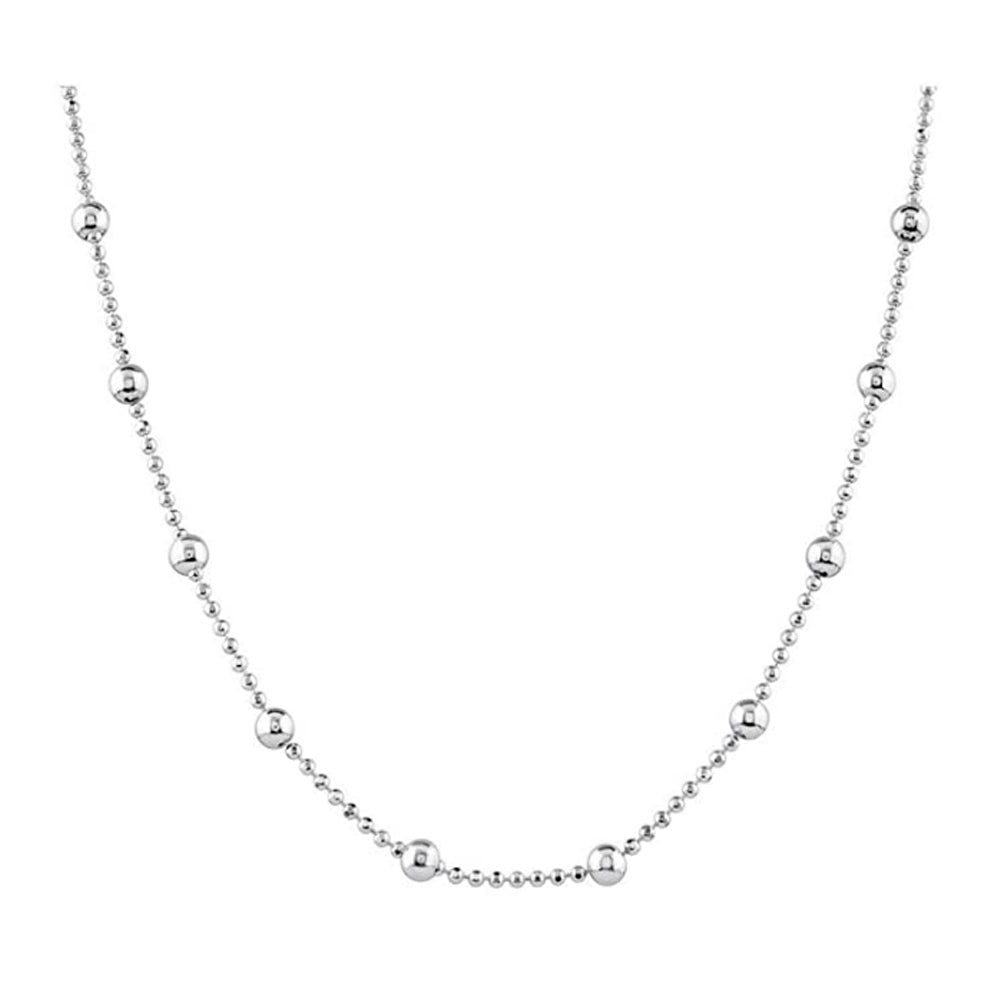 Women's Silver Necklace, 925 Silver Balls Beaded Chain Choker Stack Layer Necklace for Women and Girls | Made in Italy treasurebayb2b