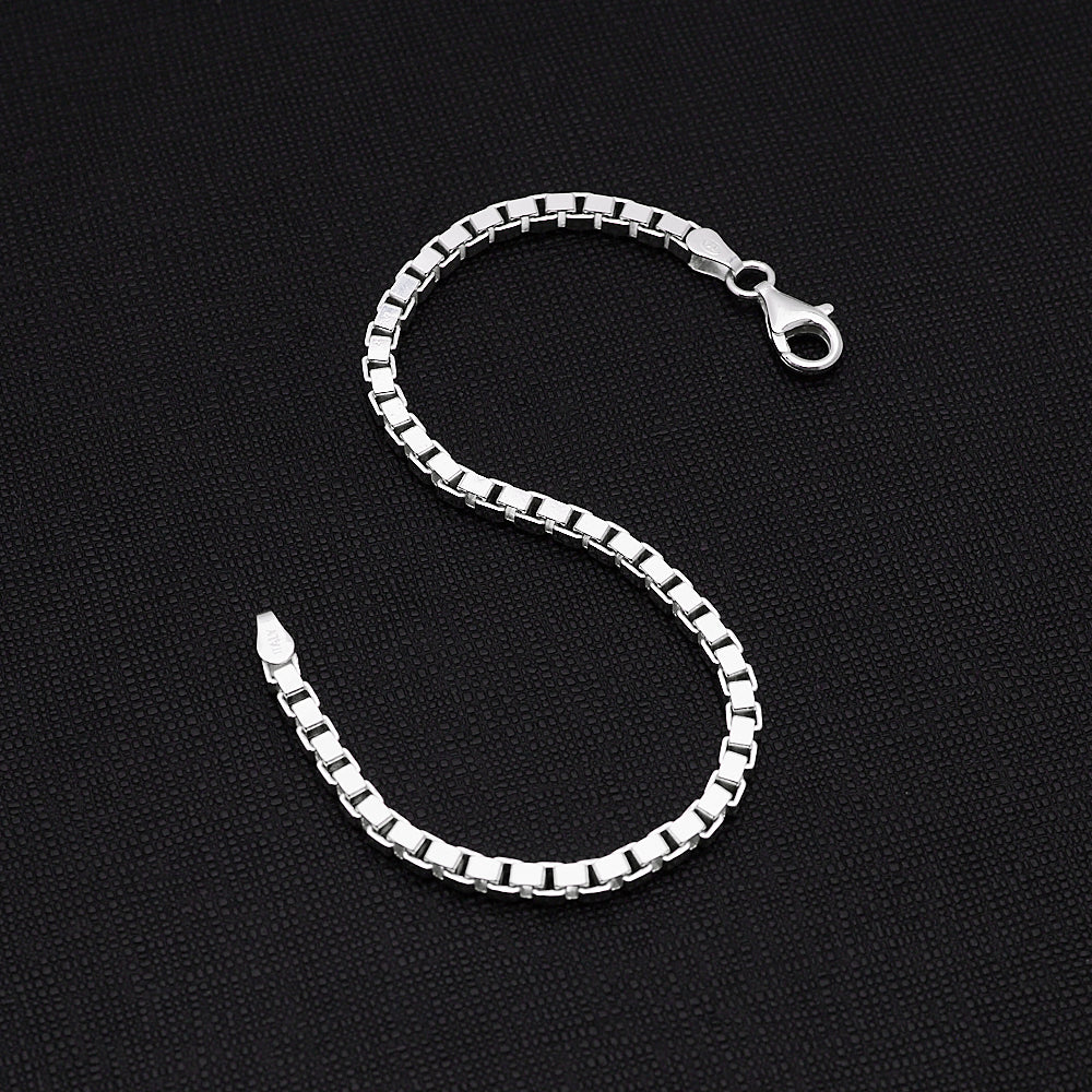 Women’s Silver Box Chain Bracelet 925 Sterling Silver Italian Made treasurebayb2b