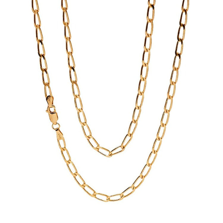 Women's Necklace, 925 Sterling Silver Link Paperclip Chain, Yellow Gold Colour treasurebayb2b
