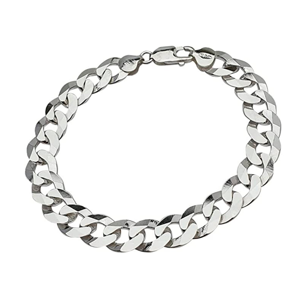 Men's Silver Bracelet 10.5mm Sterling Silver Curb Chain Bracelet For Men treasurebayb2b