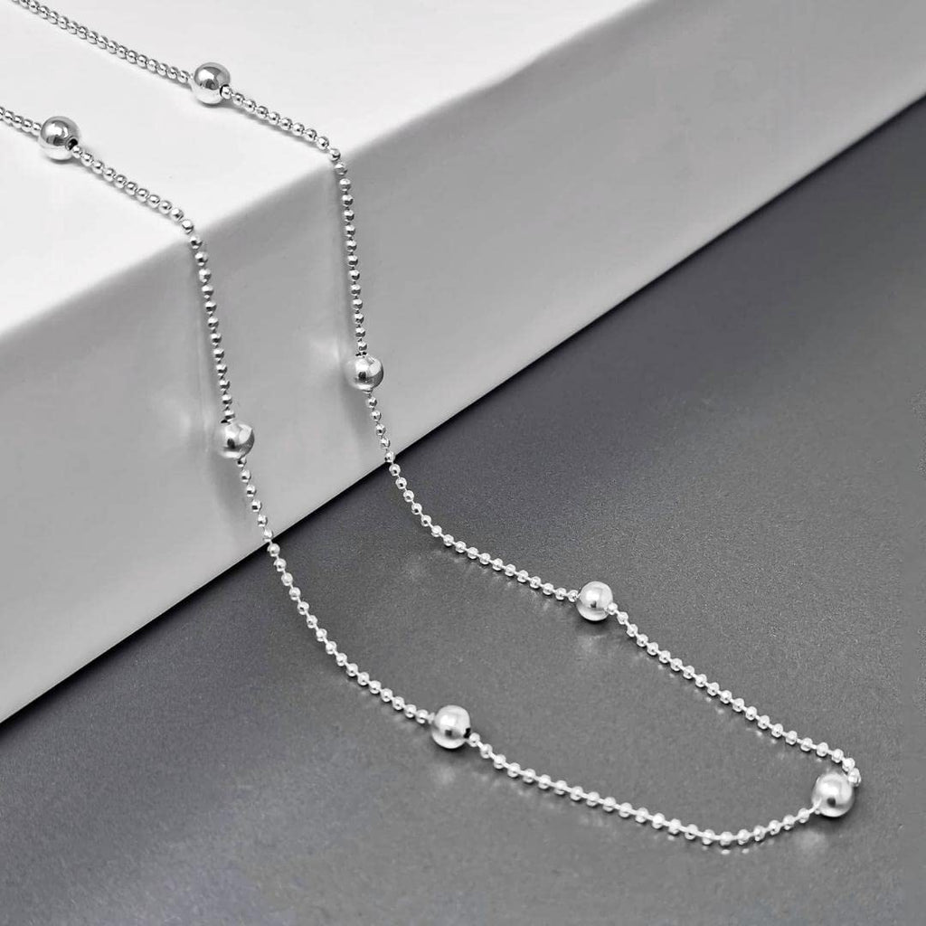 Women's Silver Necklace, 925 Silver Balls Beaded Chain Choker Stack Layer Necklace for Women and Girls | Made in Italy treasurebayb2b