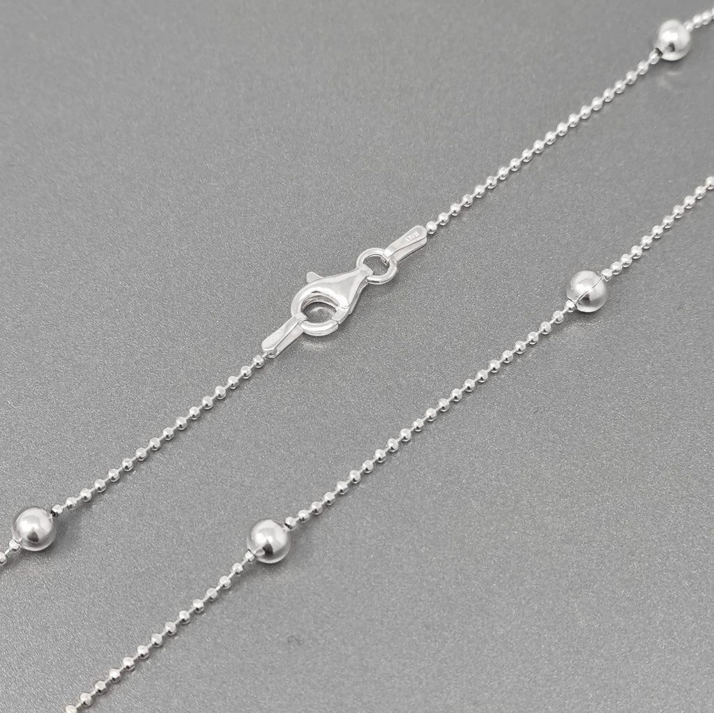 Women's Silver Necklace, 925 Silver Balls Beaded Chain Choker Stack Layer Necklace for Women and Girls | Made in Italy treasurebayb2b
