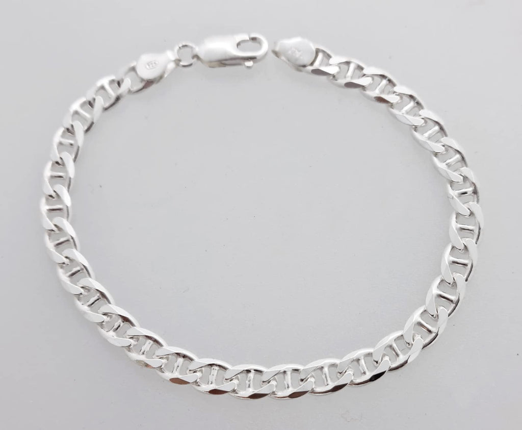 Men's Silver Chain 6.5mm Mariner Chain Bracelet Italian Made Solid 925 Sterling Silver treasurebayb2b