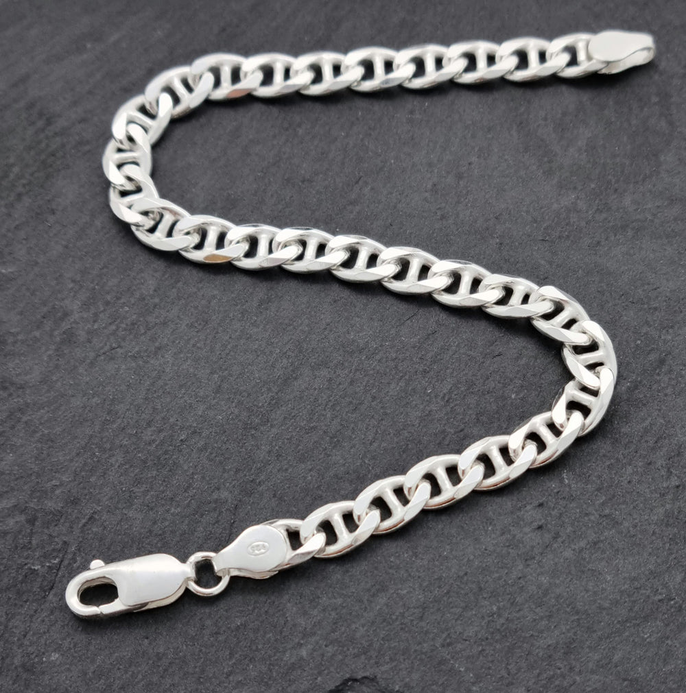 Men's Silver Chain 6.5mm Mariner Chain Bracelet Italian Made Solid 925 Sterling Silver treasurebayb2b
