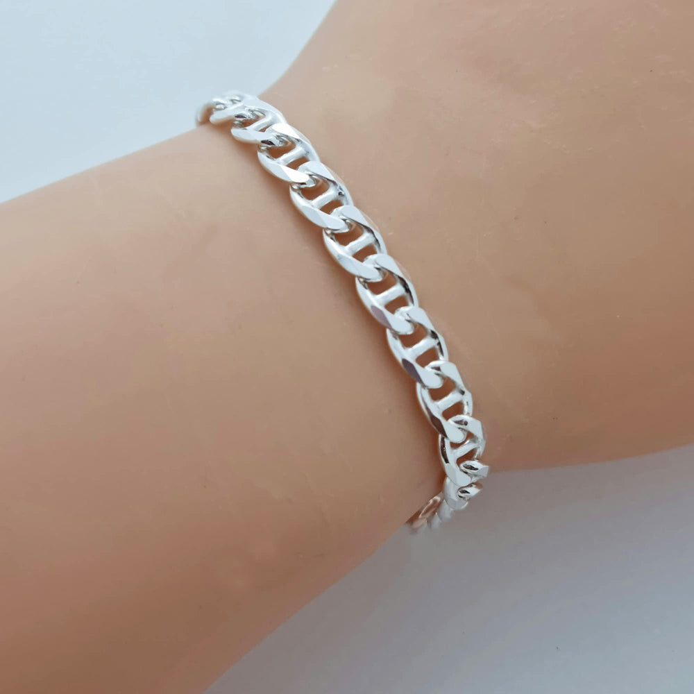 Men's Silver Chain 6.5mm Mariner Chain Bracelet Italian Made Solid 925 Sterling Silver treasurebayb2b