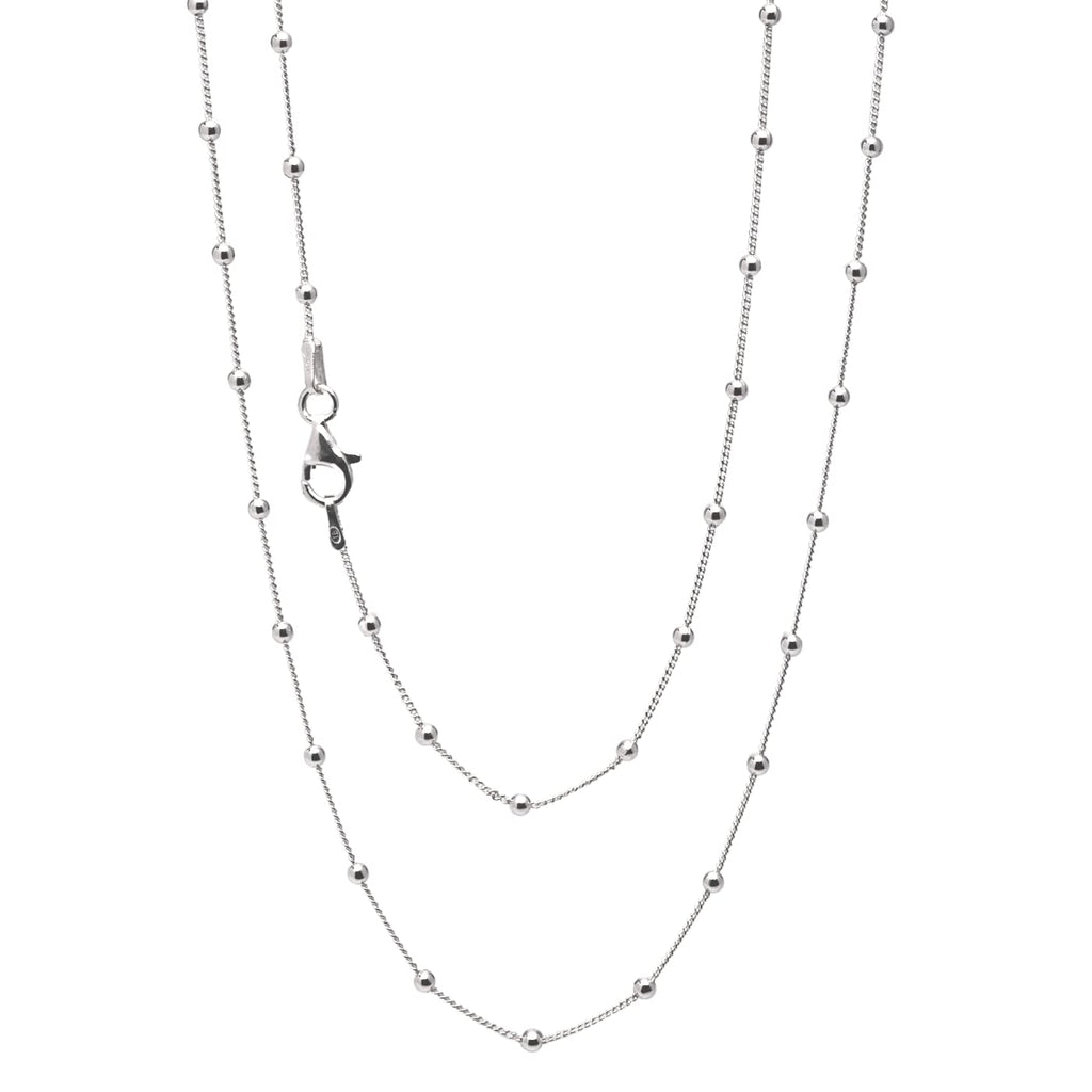 Women's 925 Sterling Silver Curb Chain Ball Beaded Chain Necklace treasurebayb2b