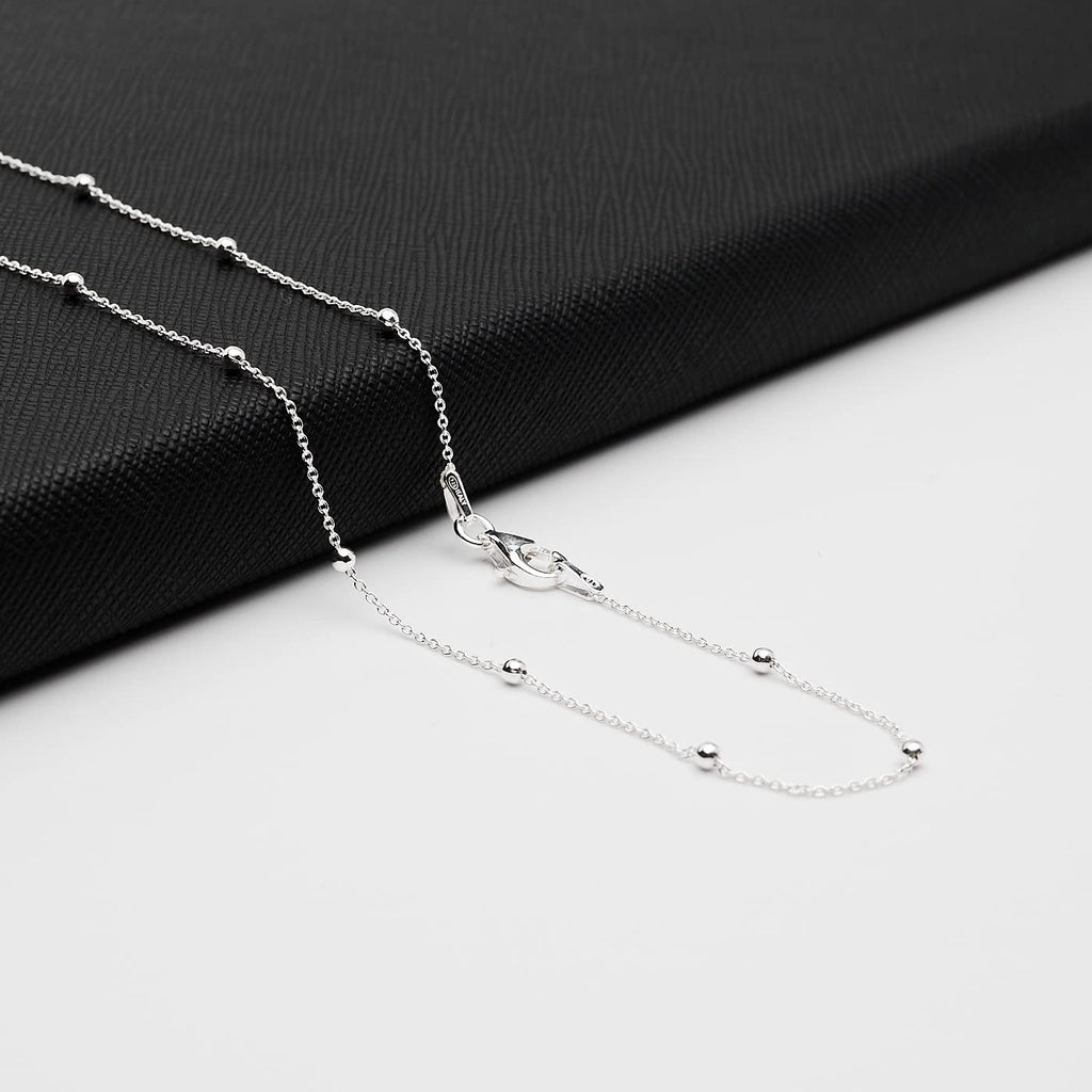 Women's 925 Sterling Silver Small Ball Beaded Stacking Chain Necklace treasurebayb2b