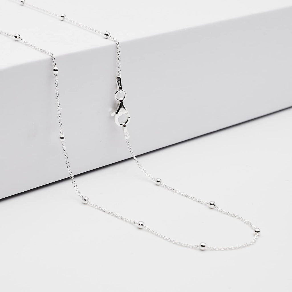 Women's 925 Sterling Silver Small Ball Beaded Stacking Chain Necklace treasurebayb2b