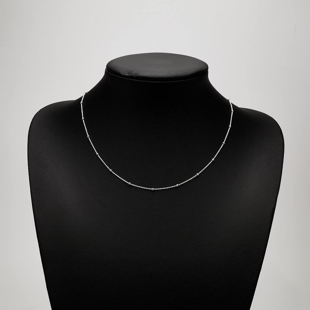 Women's 925 Sterling Silver Small Ball Beaded Stacking Chain Necklace treasurebayb2b