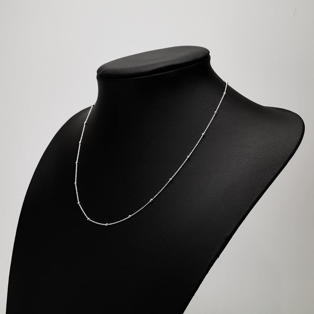 Women's 925 Sterling Silver Small Ball Beaded Stacking Chain Necklace treasurebayb2b