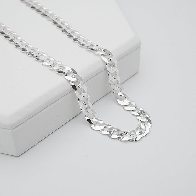 Solid 925 Sterling Silver 8mm Curb Chain For Men treasurebayb2b