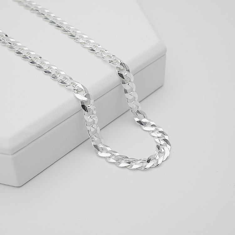 Men's, Women's Silver Curb Chain Italian Made 7mm Solid 925 Sterling Silver treasurebayb2b