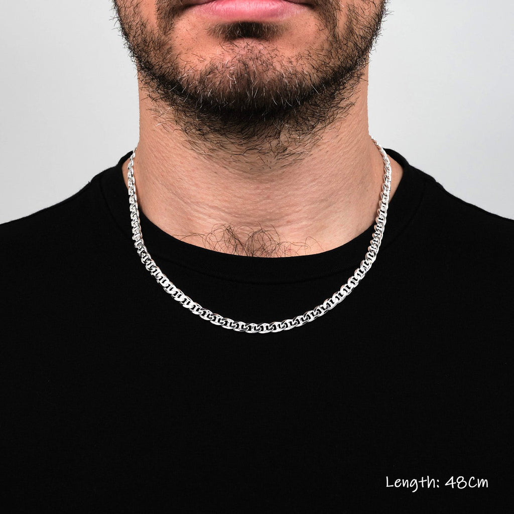 Mens Womens Silver Chain Necklace | 925 Sterling Silver 6.5mm Marina Chain Necklace | Solid Thick Chain For Men treasurebayb2b