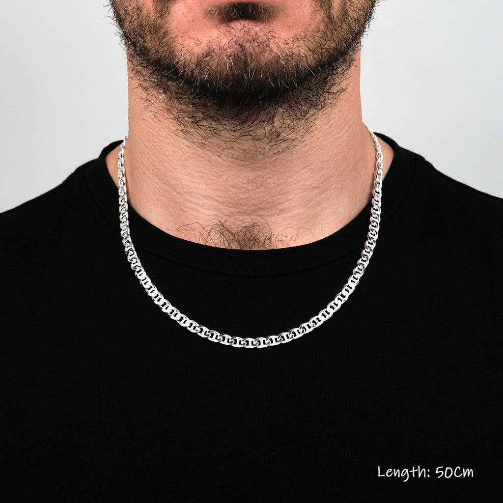 Mens Womens Silver Chain Necklace | 925 Sterling Silver 6.5mm Marina Chain Necklace | Solid Thick Chain For Men treasurebayb2b