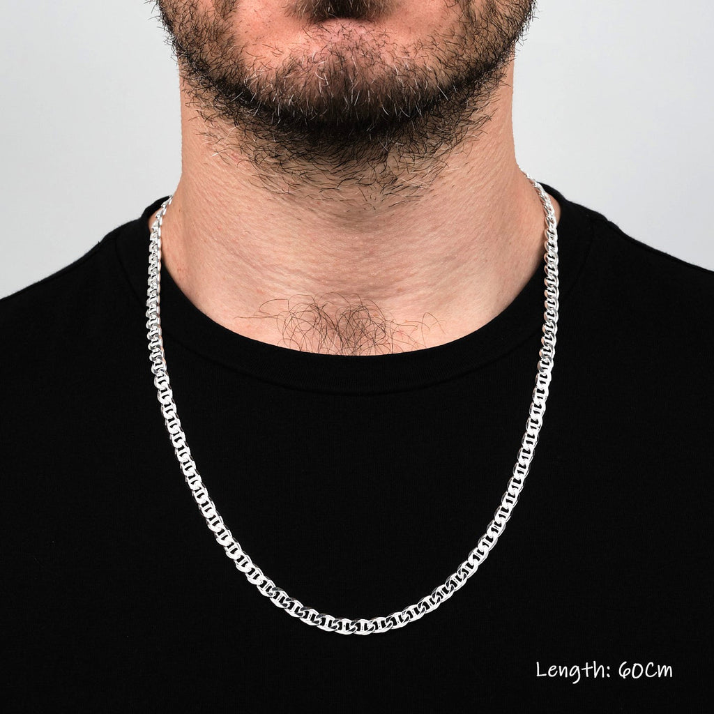 Mens Womens Silver Chain Necklace | 925 Sterling Silver 6.5mm Marina Chain Necklace | Solid Thick Chain For Men treasurebayb2b