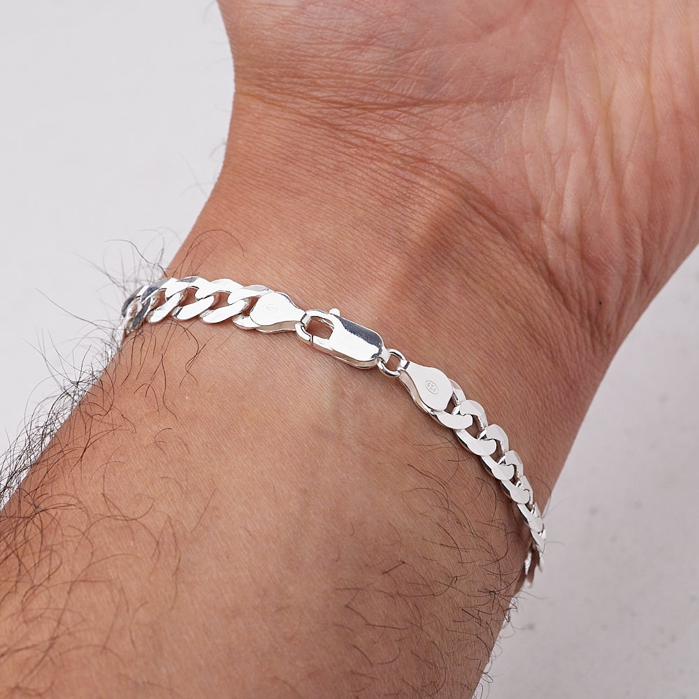 Mens Silver Chain Bracelet | 925 Sterling Silver 8mm Thick Curb Chain Bracelet treasurebayb2b
