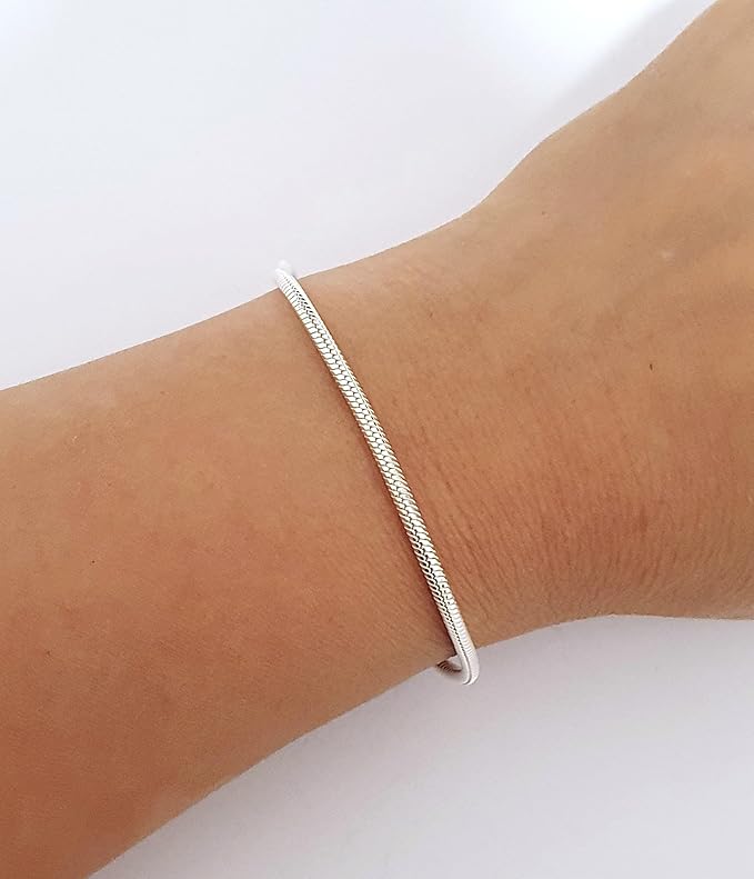 Silver Snake Chain Bracelet For Men and Women | 925 Sterling Silver 2.3mm Thick Snake Chain - Made in Italy treasurebayb2b